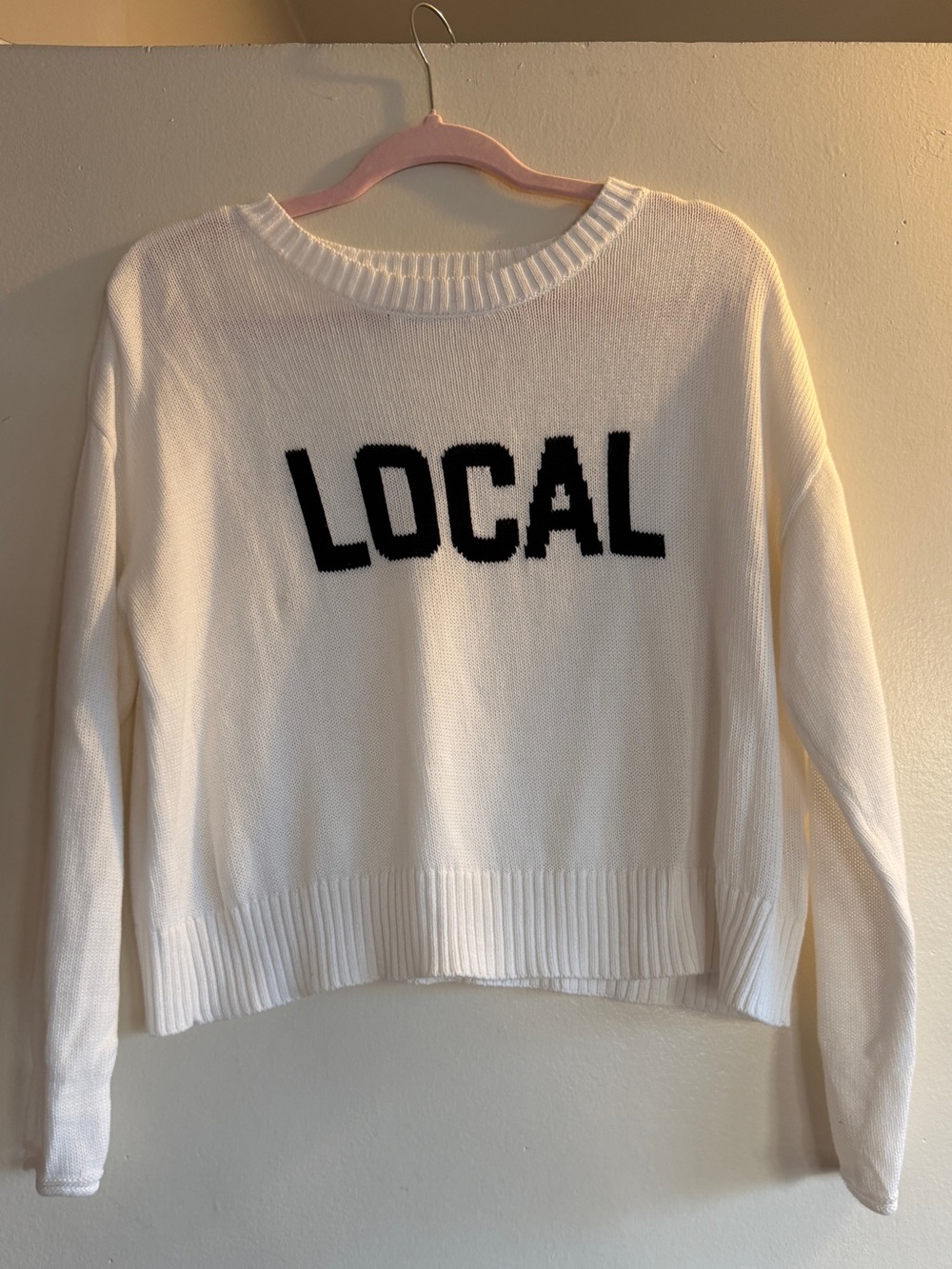 Z Supply White Crewneck Sweater with Black LOCAL Lettering